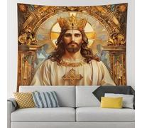 Majestuoso tapiz de corona dorada, arte religioso medieval decorativo para colgar en la pared, tapices sagrados estéticos para sala de estar, dormitorio, decoración de vacaciones, 101 x 152 cm