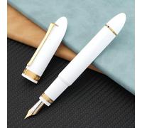 Majohn V60 - Pluma estilográfica triangular con punta EF, resina blanca dorada para escribir en oficina, con caja de regalo