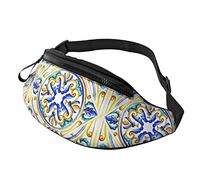 Majolica Tiles - Riñonera floral con correa ajustable, riñonera de moda para deportes, entrenamiento, correr, senderismo, Black, Talla única, Riñoneras