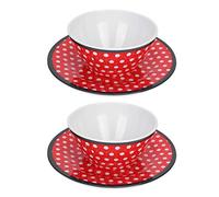 MAJONMMERD Juego de Platos de Porcelana de Imitación Juego de Platos de Ensalada de Puntos Rojos con 2 Tazones y 2 Plato Redondo Suave y Fácil de Limpiar para Cocina, Comedor, Refrigerios de Frutas,
