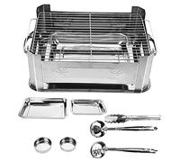MAJONMMERD Parrilla para Barbacoa Parrilla de Carbón para Barbacoa de Acero Inoxidable 33,3 X 24,5 X 14,3 Cm Rejilla Rectangular para Pescado con Asas Laterales Diseño Compacto para Acampar, Picnic,