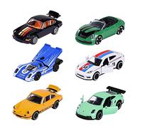 Majorette - Coche de juguete Porsche (1 coche) con tarjeta coleccionable - Miniatura de primera calidad (juego de 6 unidades surtidas, a elección aleatoria), 7,5 cm, para niños a partir de 3 años