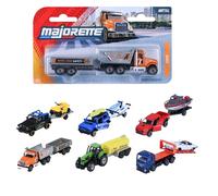 Majorette - City Trailer, surtido de 6 modelos (truck, jeep, furgoneta, etc.), envío aleatorio, metal 1:64 (13 cm), con remolque extraíble, piezas móviles y blister decorado, desde 3 años (8503002001)