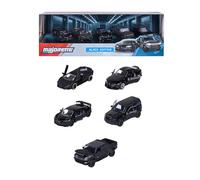 Majorette - Coches Negros Giftpack, Set de 5 vehículos en edición Black Edition (Bugatti, Lamborghini, Toyota, etc.), de Metal a Escala 1:64 (7,5 cm), con Blister Ventana, Desde 3 años (8502005000)