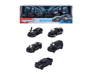 Majorette - Coches Negros Giftpack, Set de 5 vehículos en edición Black Edition (Bugatti, Lamborghini, Toyota, etc.), de Metal a Escala 1:64 (7,5 cm), con Blister Ventana, Desde 3 años (8502005000)