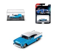 Majorette Collection 1955 Chevrolet Bel Air, Coche de Metal Azul y Blanco, Escala 1:64, Ruedas de Goma, Faros Transparentes, Expositor con Tornillo, Especial coleccionista, 14 años (8505001001)