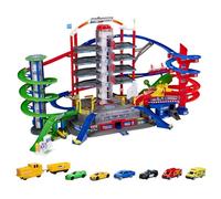 Majorette - Garaje Super City 7 Plantas, Incluye 6 Coches y Tren Motorizado con Luz y Sonido, para Niños a Partir de 5 Años - 128 x 78 x 73 cm