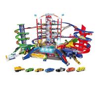 Majorette - Garaje Super City 7 Plantas, Incluye 6 Coches y Tren Motorizado con Luz y Sonido, para Niños a Partir de 5 Años - 128 x 78 x 73 cm