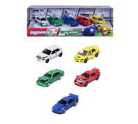 Majorette, JDM Leyends Giftpack 5 Coches, Set de 5 Coches (Honda, Nissan, Toyota, Mitsubishi), Metal, Escala 1:64, 7,5 cm, Rueda Libre, Caja Decorada, licencias Oficiales, 3 años (8504105000)