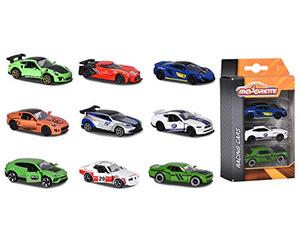 Majorette - Pack de 3 Coches de Carreras en Miniatura, 7.5 cm, 3 Modelos Disponibles, Giro de Rueda Libre, Partes Móviles y Suspensión, Para Niños a Partir de 3 Años