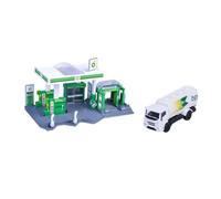 Majorette Petrol Station BP (Incluye Coche de Juguete) - Estación de Servicio de Juguete con Sistema de Lavado, Tienda, pilares de Grifo y Carga y Muchas Funciones, Juego de Coche para niños a Partir