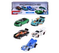 Majorette - Porsche Giftpack, Set de 5 Coches Deportivos (917, Carrera RS, 911 Cabrio, 935 K3, GT3 Cup), de Metal a Escala 1:64 (7,5 cm), con Blister Ventana Decorado, Desde 3 años (8502105002)