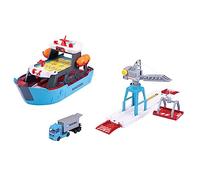 Majorette - Puerto de Juguete Creatix con Buque contenedor - Estación Portuaria Maersk Logistik (45 x 29 x 24 cm) con Buque de Carga, grúa móvil y camión de Hombre con contenedor, para niños a Partir