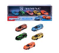 Majorette - Rimac 5 Piezas Giftpack - 2 Modelos exclusivos incluidos - Puertas Abiertas, Faros Translúcidos, Suspensiones - Escala 1/64 - A Partir de 3 años