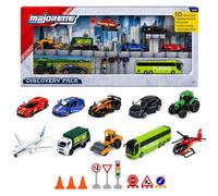 Majorette - Set Descubrimiento 10 Piezas - Alpine de la Gendarmería, Ford GT, Tractor Deutz, Bugatti Quirón DS 7 E-Tense Etc. y Accesorios - A Escala 1/64