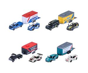 Majorette Trailer Ride Wild Racing 1:64 con 2 Coches de Metal. Set de 3 Piezas con Rueda Libre. Licencias Oficiales. Envío Aleatorio Entre 4 Modelos. A Partir de 3 Años (8502003001)