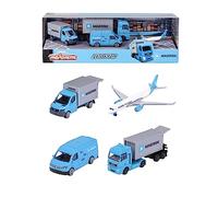 Majorette - Vehículos de Transporte Maersk (Set de Regalo) - 4 Modelos de vehículos de Metal (Man Truck, Mercedes-Benz Sprinter, Volkswagen Crafter y Airbus), Juguetes para niños a Partir de 3 años