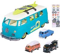 Majorette Volkswagen The Originals Carry Case - Vehículo 35 cm - 3 vehículos VW incluidos, 1 Exclusivo, función Luminosa, 212055010SMO, Azul
