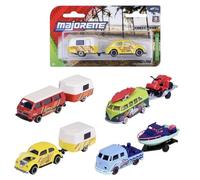 MAJORETTE Volkswagen Trailer, Surtido de 4 Modelos clásicos con Remolque, envío Aleatorio, Solo se envia 1 Unidad no pudiendo Elegir Modelo, Metal 1:64, suspensión,+ 3 años (8504102000)