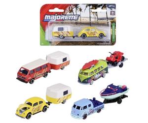MAJORETTE Volkswagen Trailer, Surtido de 4 Modelos clásicos con Remolque, envío Aleatorio, Solo se envia 1 Unidad no pudiendo Elegir Modelo, Metal 1:64, suspensión,+ 3 años (8504102000)