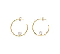 MAJORICA Pendiente Aro Dorado Perla Alba para mujer con un diseño clásico y elegante, 4cm ø, cierre de pincho en plata bañada en oro de 18k, perla redonda blanca de 8mm.