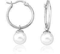 Majorica - Pendientes Chara con Perlas Blancas - Aros Pequeños Elaborados en Plata Rodiada - Perlas Redondas de 10 mm - Cierre Tipo Pincho - Joyería para Mujer