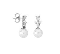 MAJORICA Pendientes Circonitas Venus para mujer con un diseño clásico y elegante, 10mm perlas redondas blancas y circonitas, cierre de pincho cortos en plata rodiada.
