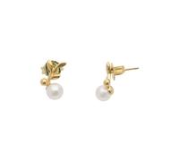 Majorica - Pendientes Cortos Dorados con Perla - Colección Romea - Elaborado con Plata - Perlas Blanca Redondas de 6 mm - Cierre Tipo Pincho - Pendientes de Plata para Mujer - Joyas de Mujer