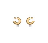 Majorica - Pendientes de Aro Mediano con Perla - Colección Juno - Elaborado con Acero Dorado - Detalle de Gota - Perla Blanca Redonda de 10 mm - Largo de 3,2cm - Cierre de Pincho - Joyas de Mujer