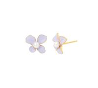 Majorica | Pendientes de Pincho con Flor Lila y Perlas | Perlas Blancas Redondas de 4 mm | Flores Esmaltadas | Pendientes de Mujer Elegantes y Versátiles
