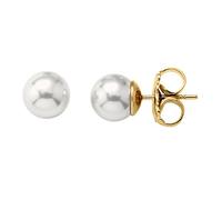 MAJORICA Pendientes Dorados Perla 6mm para mujer con un diseño clásico y elegante, pendientes bolita con pincho en plata bañada en oro de 18k, perlas redondas blancas de 6mm.