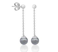 MAJORICA Pendientes Largos de Perla 8mm Gris Ilusion para Mujer con un Diseño Clásico y Elegante, Cierre de Pincho en Plata Rodiada, Joyería de Lujo Ideal para Ocasiones Especiales.