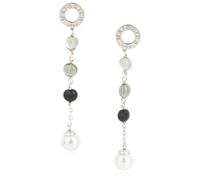 MAJORICA Pendientes Largos de Plata Rodiada con Perlas Blancas y Cristales de Murano, 6,3 cm, Elegancia Artesanal de la Colección Algaida