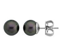 Majorica - Pendientes Lyra con Perla - Colección Eternal - Elaborados con Plata Rodiada - Perla Tahití Redonda de 8 mm - Cierre Tipo Pincho - Pendientes de Plata para Mujer - Joyas de Mujer