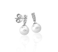 Majorica - Pendientes Nihal con Perlas Blancas - Colección Fine - Elaborados en Plata Rodiada con Circonitas - Perlas Redondas de 8 mm - Cierre Tipo Pincho - Joyería para Mujer