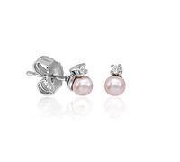 MAJORICA Pendientes Perla Rosa para mujer con un diseño clásico y elegante, perla redonda rosa de 4mm, circonitas y cierre de pincho en plata rodiada, colección Isla de Cies.