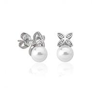 Majorica - Pendientes Romance con Circonitas y Perlas - Elaborados en Plata Rodiada - Perlas Blancas de 8 mm y Circonitas en Forma Mariposa - Cierre Tipo Pincho - Joyería para Mujer