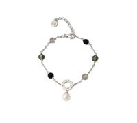 MAJORICA Pulsera de Plata Rodiada con Perlas Blancas y Cristales de Murano, Brazalete Elegante de 16,5-19,5 cm, Colección Algaida, Ideal para Regalos y Ocasiones Especiales