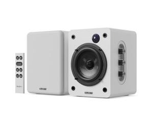 MAJORITY D50X Altavoces Activos 2.0 de 60W para PC con Bluetooth 5.3 | Altavoces HiFi de estantería con HDMI ARC y AUX | Monitores de Estudio con Chasis de Fibra de Carbono (Blanco)
