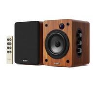 MAJORITY D50X Altavoces Bluetooth Estantería | Par Altavoces Inalámbricos | Sonido Hi-Fi 2.0 | Escritorio, Monitor y PC | 60W, HDMI ARC, Óptico, AUX, USB | Mando Incluido (Nogal)