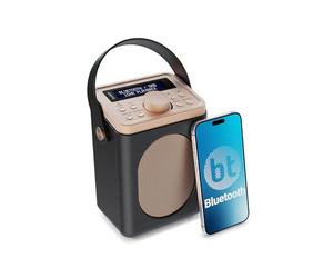 MAJORITY Little Shelford Radio Portail Dab+ FM | Radio a Pilas y Alimentada por la Red Eléctrica | Bluetooth | Función de Doble Alarma y Repetición de Alarma | Digital y FM 40 Presets (Negro)