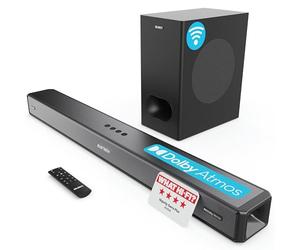 MAJORITY Sierra Plus Barra de Sonido 2.1.2 Dolby Atmos | 400W con subwoofer inalámbrico | Sonido Envolvente con Altavoces orientados hacia Arriba | Conexión múltiple Que Incluye HDMI ARC