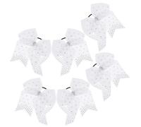 MAJORMENCH 6 Lazos Elásticos Pelo Pedrería y Grandes Lazos de Poliéster Blanco para Animadoras en Actuaciones de Baile y Cheerleading