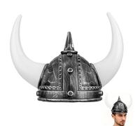 MAJORMENCH Casco Vikingo con Cuernos de Buey Plateado, Sombrero de Guerrero Romano Ligero de Plástico para Disfraz y Fiesta de Mascarada, Accesorio Cosplay para Hombre, Adorno Vikingo