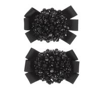 MAJORMENCH Clips para Zapatos Lazo de Cinta y Cuentas de Cristal, Color Negro, Par de Adornos Elegantes para Tacones y Zapatos Planos, Accesorios Decorativos para Fiesta y Uso Diario