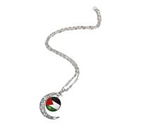 MAJORMENCH Collar con Colgante Luna Hueca Plateada y Bandera Palestina Accesorio Estético Unisex Aleación Joyería Simbólica y Pequeño para Eventos y Diario
