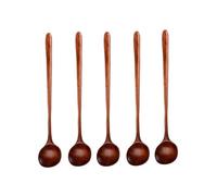 MAJORMENCH Cucharas de Madera Mango Largo para Cocinar, 5 Piezas Seguras y Cómodas, Utensilios Simples y Elegantes para Uso en Casa y Hotel