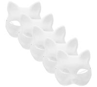 MAJORMENCH Máscara de Papel para Pintar de Gato, Media Cara en Pulpa, Adecuado para Bailes y Eventos de Rol, 5 Piezas
