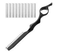MAJORMENCH Peine Cortapelo Profesional Negro 11 Piezas con 10 Cuchillas de Repuesto, Maquinilla de Afeitar Manual Segura para Entresacar y Texturizar, Kit de Accesorios de Barbería