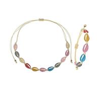 MAJORMENCH Pulsera y Collar de Conchas Marinas Tejidos Ajustables de Aleación Pintura Manual, Pulsera de Cuentas Dijes para Chicas Adolescentes, Accesorio de Verano y Playa, Joyería Bohemia